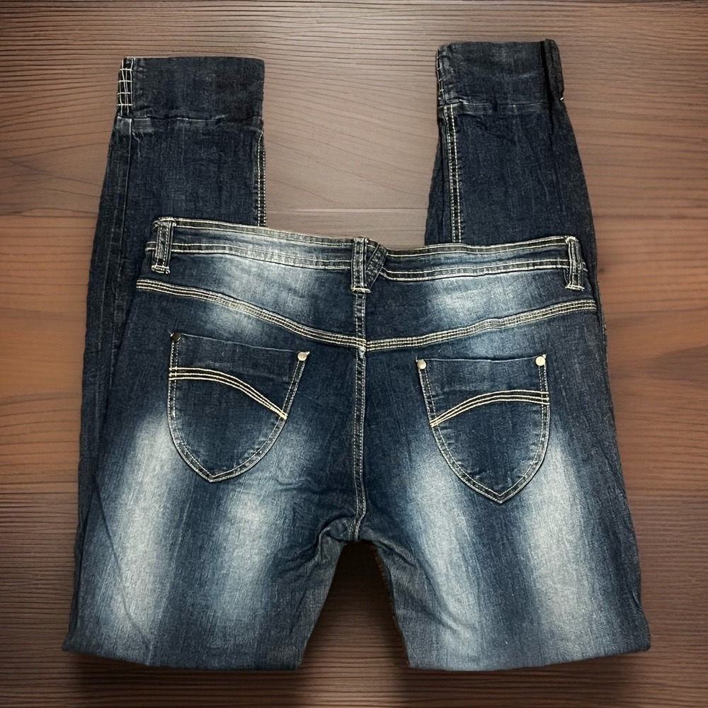 Vintage Women Low Rise Acid Wash Skinny Blue Jeans with‎ Sinched Bottom (34x31)